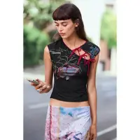 Desigual , maglietta orientale stampata, Donna, Poliestere, Nero, XS