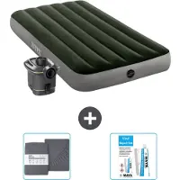 Intex Letto gonfiabile - 1 persona - 99 x 191 x 25 cm - Verde - Incluso pompa - Lenzuolo e kit di riparazione