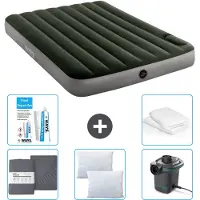 Intex Letto ad aria - Letto matrimoniale - 137 x 191 x 25 cm - Verde - Lenzuolo di ricambio - Kissing - Pompa - Kit di riparazione e protezione per cuscini