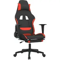 Syfax Sedia da Gaming Massaggio e Poggiapiedi Tessuto Nero e Rosso