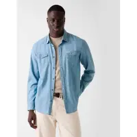 GUESS per uomo. M6YH02D1296 Camicia Truckee Manica Lunga blu (L), Casual, Cotone