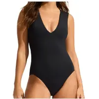 Seafolly Women's S.Collective V Neck One Piece Costume intero Donna (38, nero)