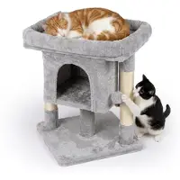 Relaxdays Albero per gatti , con cuccia, 2 pali in sisal e area relax, cuccia morbida, dimensioni: 60x52,5x41 cm, materiale: sisal, colore: grigio chiaro