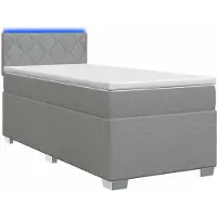 Syfax Letto con boxspring, materasso e luci LED, colore grigio chiaro, modello singolo, rivestito in tessuto