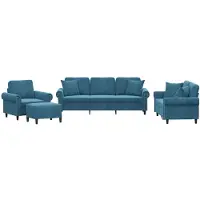 Syfax Set di Divani 4 pz con Cuscini Blu in Velluto