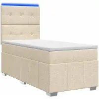 Syfax Letto boxspring LED con materasso Crema 80 x 200 cm Tessuto