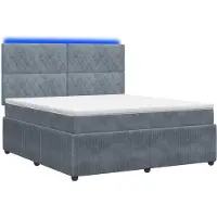 Syfax Letto a molle LED con materasso grigio scuro 140 x 200 cm in velluto