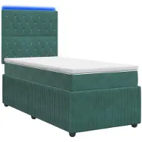 Syfax Letto a molle LED con materasso verde scuro 100 x 200 cm in velluto
