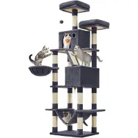 BellaFurn Albero per gatti con torre da arrampicata, altezza 206 cm, 13 superfici per grattare, sisal, 2 rifugi accoglienti
