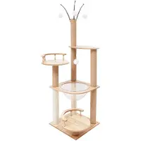 StarTech.com Albero per gatti - Tiragraffi multistrato - 4 livelli - 40x40x132 cm - Pali in sisal - 4 palline appese - Giallo