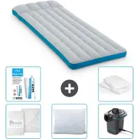 Intex Materassino da campeggio - letto francese - 72 x 189 x 20 cm - blu - lenzuolo incluso - bacio - pompa - set di riparazione en pillow protector