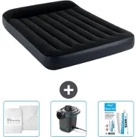 Intex Airbed - Letto matrimoniale - 137 x 191 x 25 cm - Blu scuro - Include lenzuola - Pompa e kit di riparazione