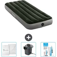 Intex Letto gonfiabile - 1 persona - 76 x 191 x 25 cm - verde - lenzuolo - pompa e kit di riparazione