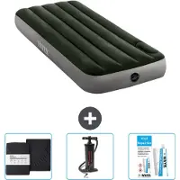 Intex Letto gonfiabile - 1 persona - 76 x 191 x 25 cm - verde - lenzuolo - pompa e kit di riparazione