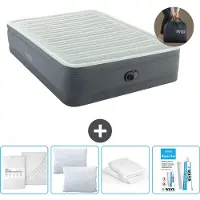 Intex Letto ad aria - 2 persone - 152 x 203 x 46 cm - Grigio - Incluso pompa - Lenzuolo di ricambio - Bacio - Kit di riparazione en Protezione cuscino