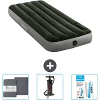 Intex Letto gonfiabile - 1 persona - 76 x 191 x 25 cm - verde - lenzuolo - pompa e kit di riparazione