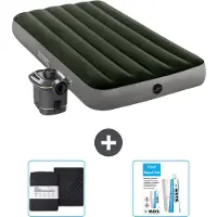 Intex Letto gonfiabile - 1 persona - 99 x 191 x 25 cm - Verde - Incluso pompa - Lenzuolo e kit di riparazione