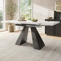 Sonstiges Tavolo da pranzo allungabile con motivo marmorizzato, per 4-6 persone, bianco e nero, dimensioni 99-159x74x77 cm