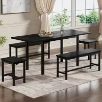 Sonstiges Set tavolo da pranzo con 4 sedie, allungabile da 120 a 160 cm, in MDF nero