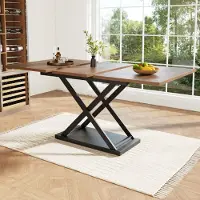 Sonstiges Tavolo allungabile rettangolare, dimensioni 120-160x80x75 cm, colore nero/noce, con gambe in ferro incrociate