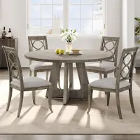 Sonstiges Tavolo rotondo da pranzo, diametro 120 cm, grigio, con piano in legno, stile rustico, adatto per 4-6 persone