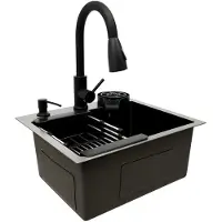StarTech.com Lavello da cucina - Vasca rettangolare da 45 x 40 cm - Vasca singola - Miscelatore estraibile - Un foro per il miscelatore - Acciaio inossidabile e rame di grado 201 - Montaggio a incasso