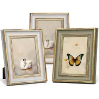 Markenlos Fotolijsten 7 x 5 e 127 x 178 cm oro bianco - set di 3 per parete e tavolo con cornice vintage verde antico