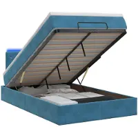 vidaXL Panca-letto con materasso e luci LED, blu scuro, 120 x 190 cm, in velluto