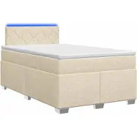 Syfax Letto con boxspring, materasso e illuminazione LED, colore crema, dimensioni 120 x 200 cm, rivestito in tessuto