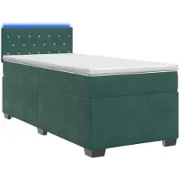 Syfax Letto con boxspring, materasso e illuminazione LED, colore verde scuro, dimensioni 90 x 200 cm, rivestito in velluto