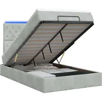 vidaXL Letto contenitore con materasso e luci LED, grigio chiaro, 120 x 200 cm, rivestito in velluto