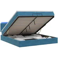 Syfax Panca contenitore ottomana con materasso e luci LED, colore blu scuro, dimensioni 200 x 200 cm, rivestita in velluto
