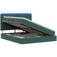 Syfax Letto imbottito con tecnologia LED e materasso, colore verde scuro, dimensioni 160 x 200 cm, rivestito in velluto
