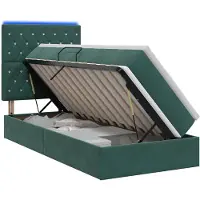 Syfax Letto imbottito con tecnologia LED e materasso, colore verde scuro, dimensioni 100 x 200 cm, rivestito in velluto