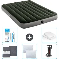 Intex Letto ad aria - Letto matrimoniale - 137 x 191 x 25 cm - Verde - Lenzuolo di ricambio - Kissing - Pompa - Kit di riparazione e protezione per cuscini