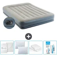 Intex Letto ad aria - 2 persone - 152 x 203 x 30 cm - Grigio - Incluso pompa - Lenzuolo di ricambio - Bacio - Kit di riparazione en Protezione cuscino