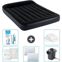 Intex Letto ad aria - Letto matrimoniale - 137 x 191 x 25 cm - Blu scuro - Consegna inclusa Lenzuolo di ricambio - Bacio - Pompa - Set di riparazione e protezione del cuscino