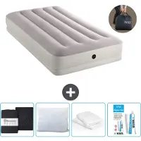 Intex Letto ad aria - 1 persona - 99 x 191 x 30 cm - Grigio - Incluso pompa - Lenzuolo di ricambio - Bacio - Kit di riparazione en Protezione cuscino