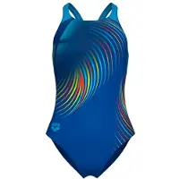 Arena Girl's Pinwheel Swimsuit V Back Costume intero Bambini (164, blu)