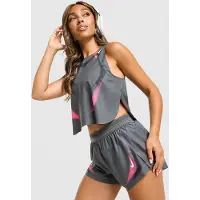 Nike Running - Canottiera corta, leggera e traspirante - W Aeroswift Dri-Fit ADV Crop Tank GX Iron Grey Volt White Gcw#13 per Donne - Taglia M - Grigio