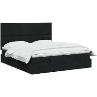 vidaXL Letto con poggiapiedi integrato, materasso e luci LED, nero, 200 x 200 cm, rivestito in tessuto