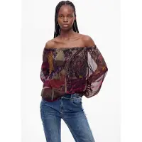 Desigual , Blusa stampata a maniche lunghe, Donna, Poliestere, Verde, XL