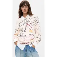Desigual , Felpa con stampa floreale, Donna, Cotone, Bianco, XL