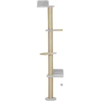 BellaFurn Albero per gatti – 5 livelli, da montare a parete, rivestito in sisal | Colore: Grigio chiaro | Dimensioni: 48x21x180 cm