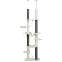 BellaFurn Albero per gatti, alto fino al soffitto | Colore: Bianco e grigio | Dimensioni: 44x60x225-255 cm