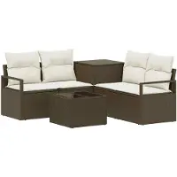 vidaXL Set di divani da esterno, 6 pezzi, marrone e crema, in rattan sintetico e acciaio
