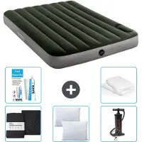 Intex Letto ad aria - Letto matrimoniale - 137 x 191 x 25 cm - Verde - Lenzuolo di ricambio - Kissing - Pompa - Kit di riparazione e protezione per cuscini