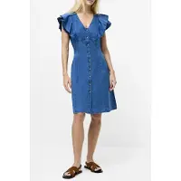 French Connection Ruffle Denim Chambray Dress Mid Wash Mid Wash Taglia: 10 | Abiti in T-Shirt Outlet | Donna | Blu