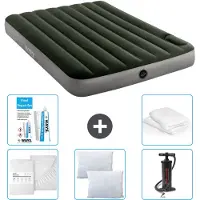 Intex Letto ad aria - Letto matrimoniale - 137 x 191 x 25 cm - Verde - Lenzuolo di ricambio - Kissing - Pompa - Kit di riparazione e protezione per cuscini