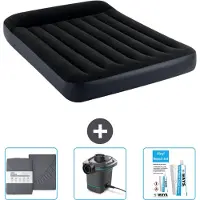 Intex Airbed - Letto matrimoniale - 137 x 191 x 25 cm - Blu scuro - Include lenzuola - Pompa e kit di riparazione